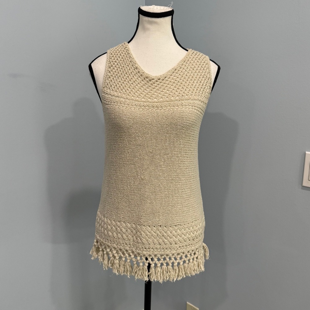 Lilly Pulitzer Womens Small Limon Metallic Gold/Beige Crochet Fringe Tank